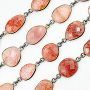 Strawberry Quartz Organic Shape Bezel Oxidized Wire Chain